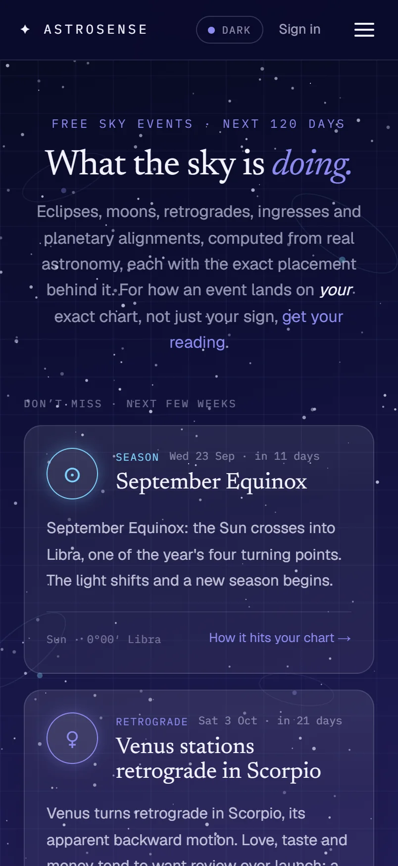 Sky events: What the sky is doing, the next 120 days, the September Equinox in 11 days and Venus stations retrograde in Scorpio in 21 days