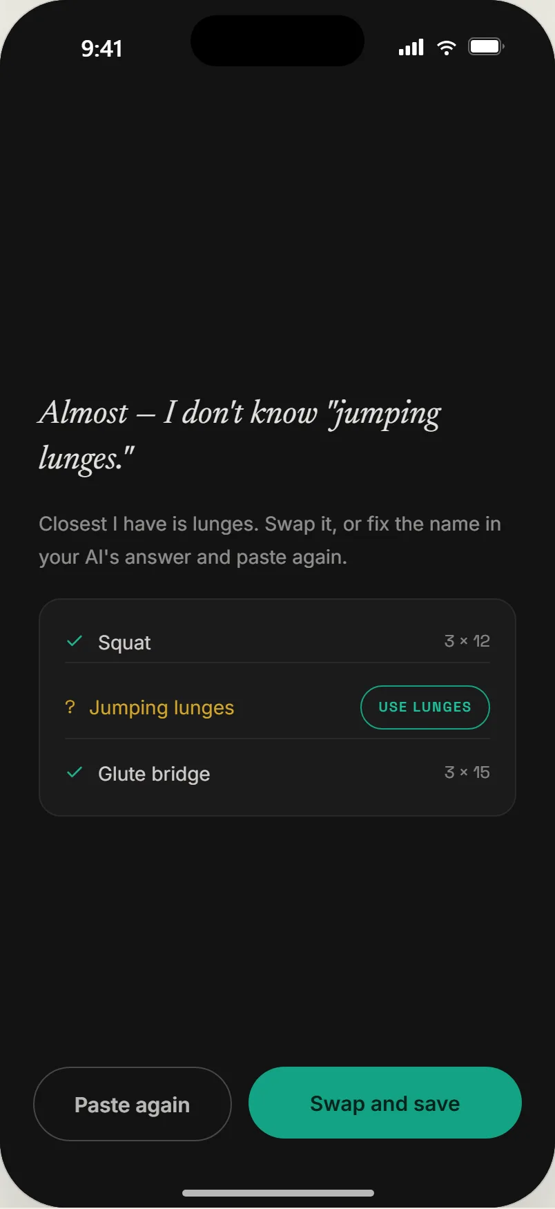 Almost: I don't know jumping lunges; swap it for lunges, or paste again