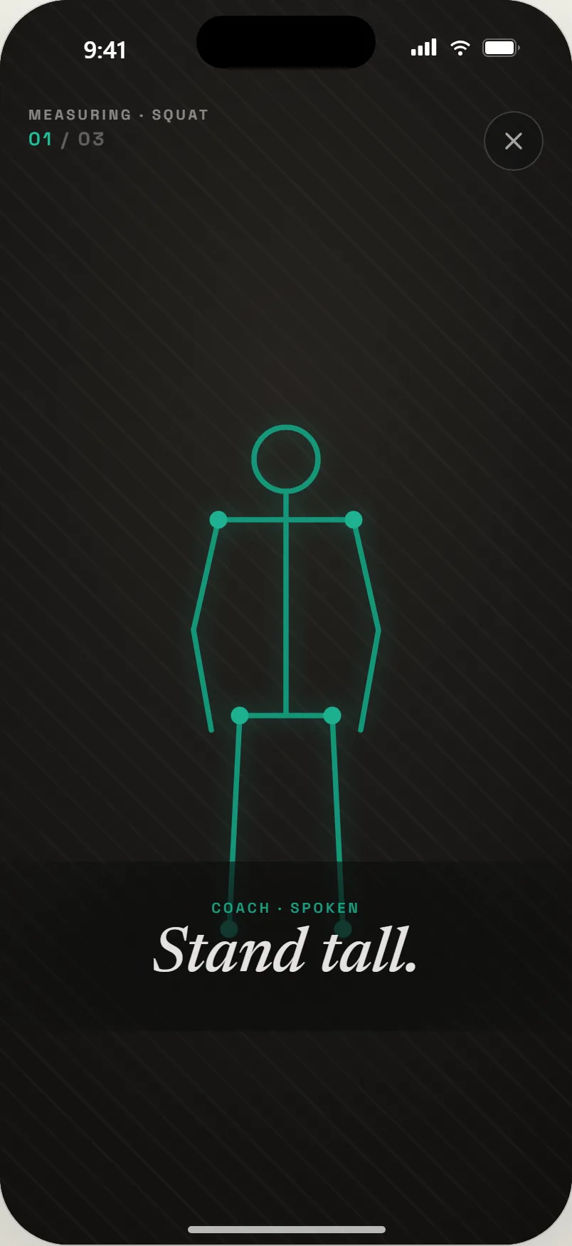 Measuring squat, step one of three: Stand tall