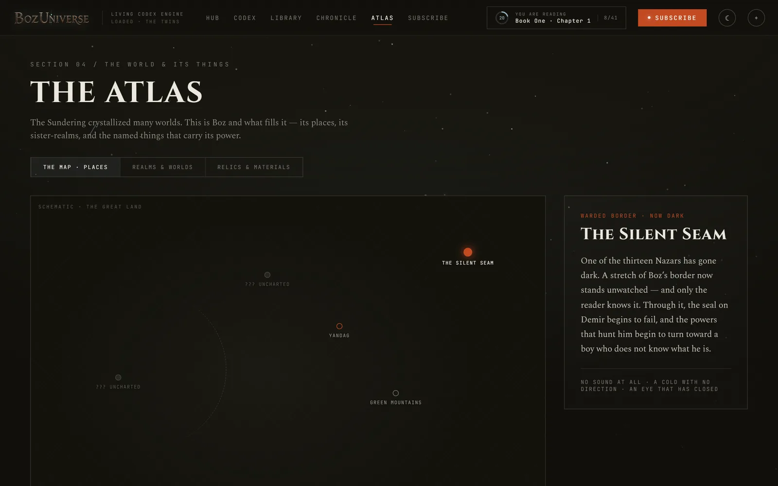 The Atlas: the world map with discovered and undiscovered regions